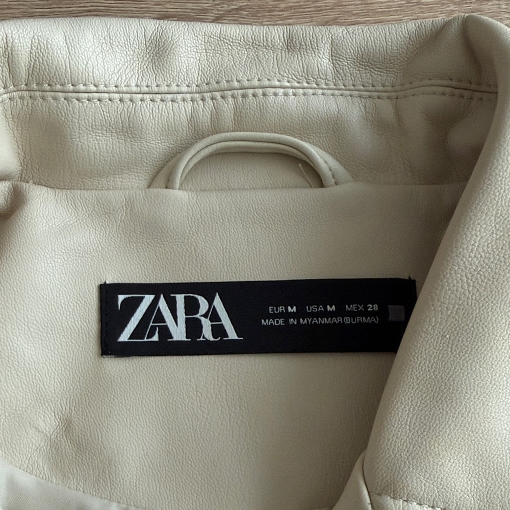 Zara Women's Off-White Leather Biker Jacket - Picture 2 of 4